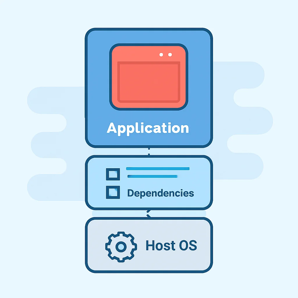 Diagramme conceptuel de la conteneurisation avec application et dépendances isolées de l'OS hôte