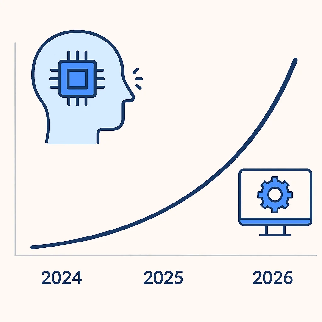 Diagramme de croissance exponentielle de l'adoption des outils d'IA générative dans le développement logiciel de 2024 à 2026