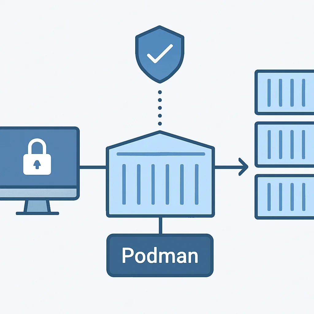 Diagramme d'architecture d'entreprise illustrant le déploiement sécurisé de conteneurs avec Podman
