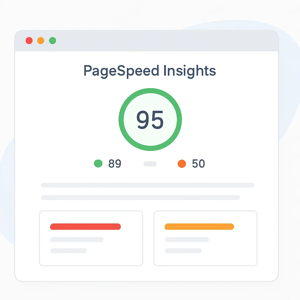 Capture d'écran du rapport Google PageSpeed Insights avec scores et recommandations