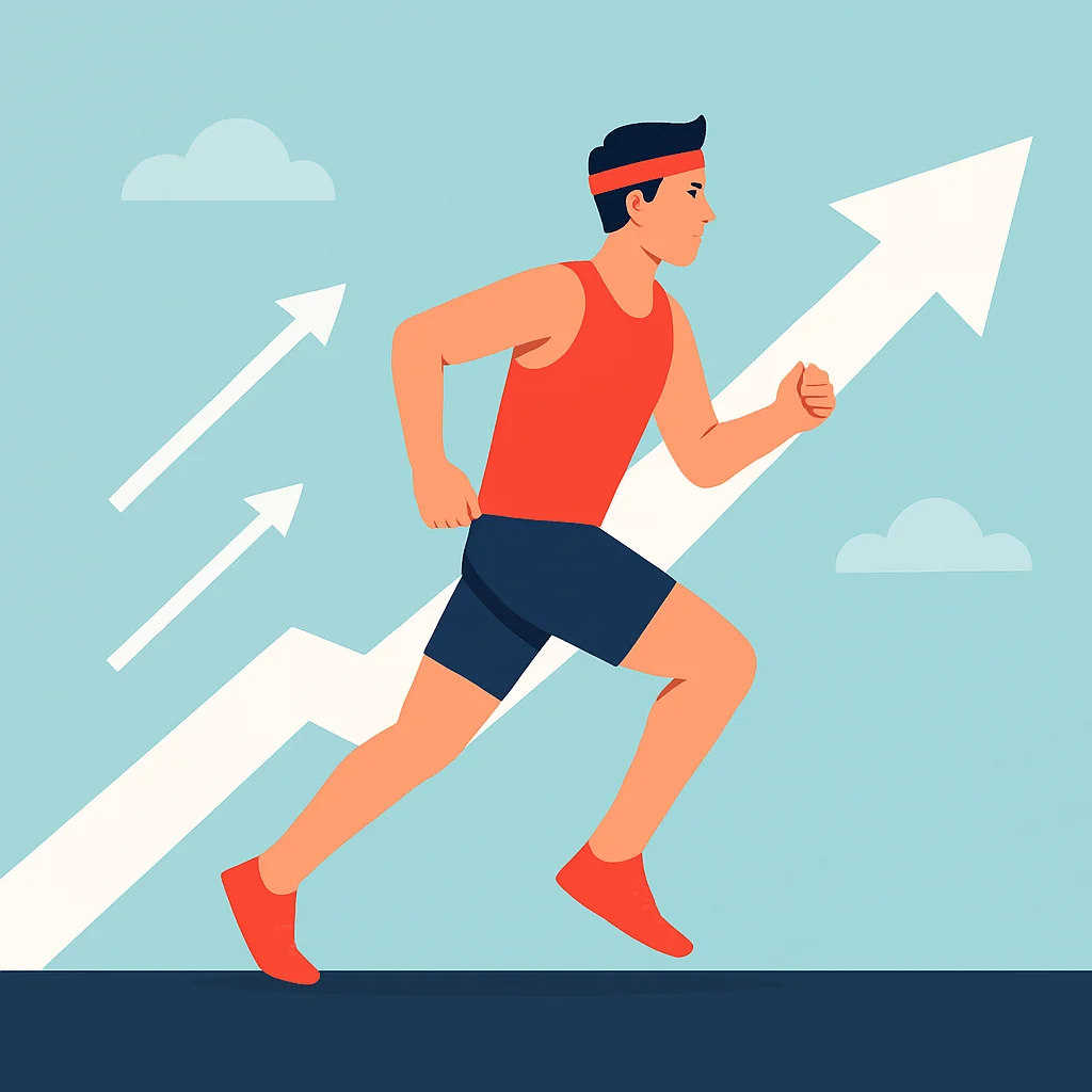 Métaphore visuelle d'un coureur de marathon gérant son allure, soulignant l'effort à long terme plutôt que les sprints rapides en développement personnel