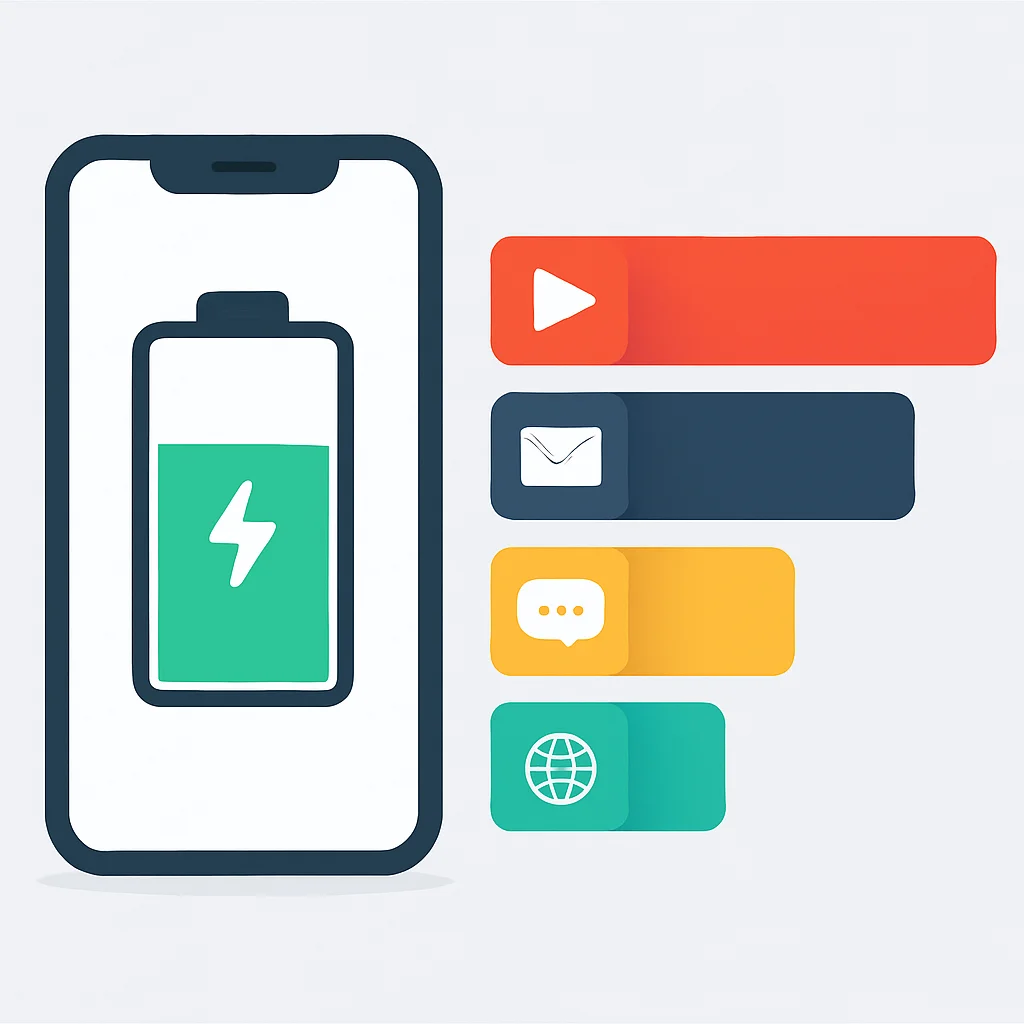 Infographie détaillant la consommation de batterie par activité d'application sur mobile