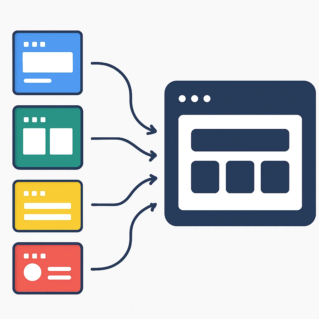 Diagramme d'architecture micro-frontend montrant l'intégration de plusieurs applications frontend dans une coquille hôte