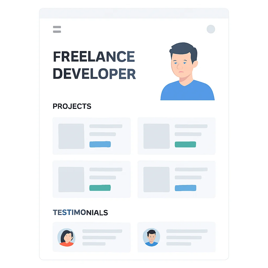 Capture d'écran d'un site web de portfolio de développeur freelance bien conçu avec des projets et des témoignages