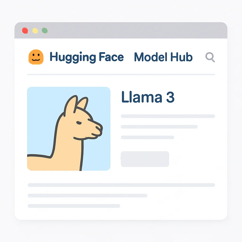 Capture d'écran du Hugging Face Model Hub montrant la carte d'un modèle Llama 3