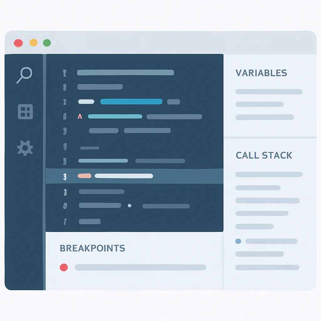 Capture d'écran du débogueur VS Code en action, montrant la pile d'appels, les variables et les points d'arrêt